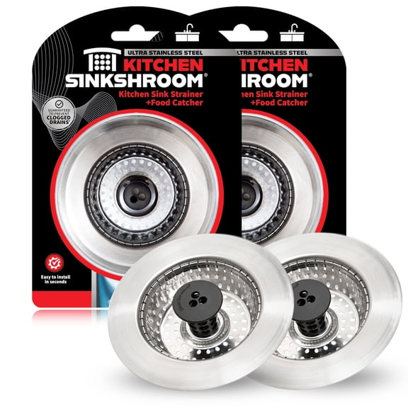 SinkShroom Revolutionary Clog-Free Sink Strainer Basket, 2-Pack, Stainless Steel