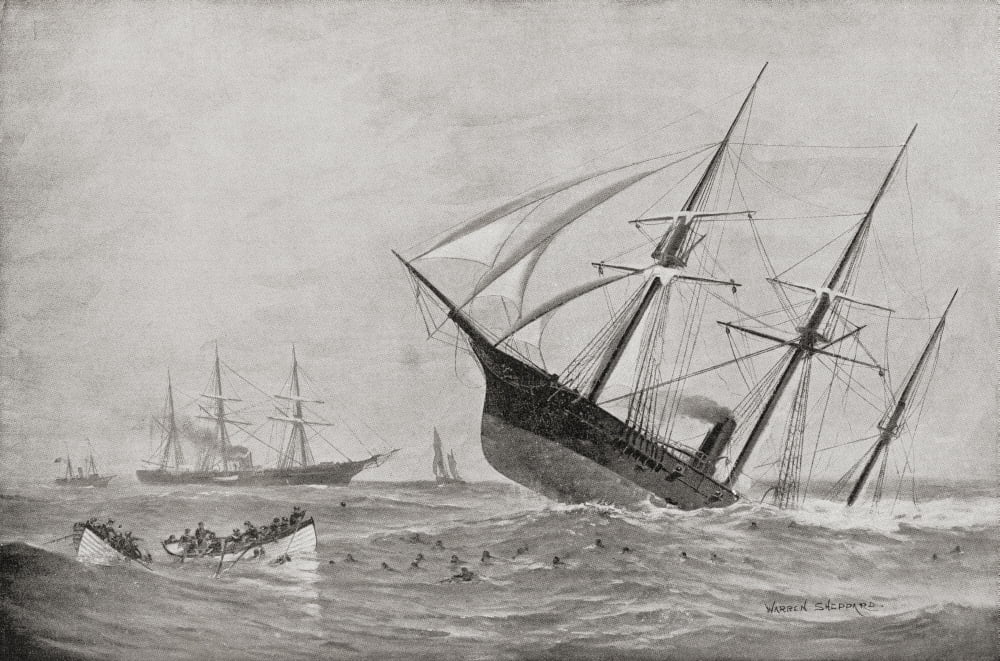 The Sinking Of Css Alabama During The Battle Of Cherbourg In 1864 From Famous Men And Great Events Of The 19Th Century Canvas Art - Ken Welsh Design Pics (38 x 24)