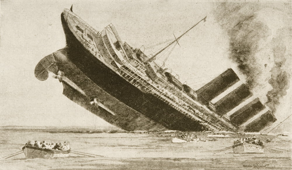 Sinking Of The Lusitania May 7 1915 Drawn By Norman Wilkinson Canvas Art - Ken Welsh  Design Pics (38 x 22)