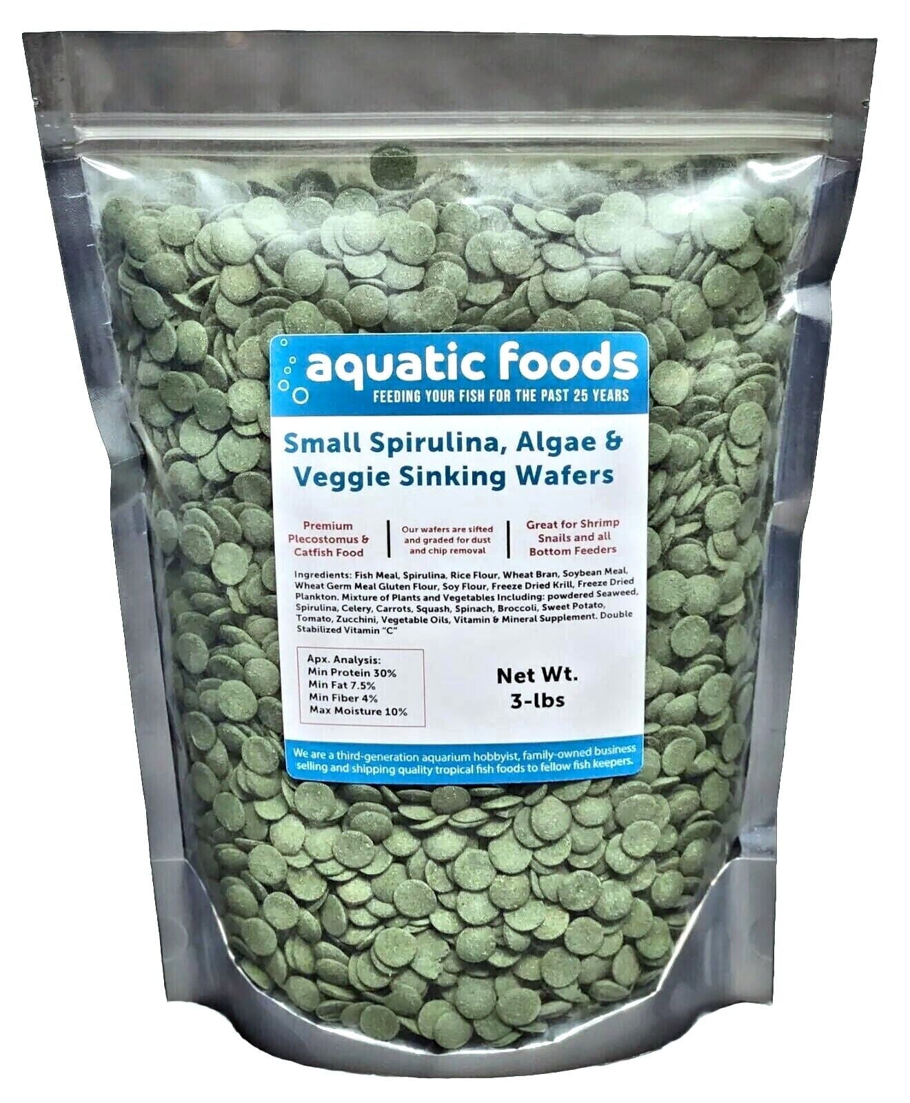 12mm Sinking Wafers of Spirulina, Algae & Veggies 1/2" Small Sinking Wafers for Plecos, Bottom Fish, Shrimp, Snails, Crabs, Crayfish, Herbivorous and Omnivorous Tropical Fish. AFI Wafers...2.5-lb Bag
