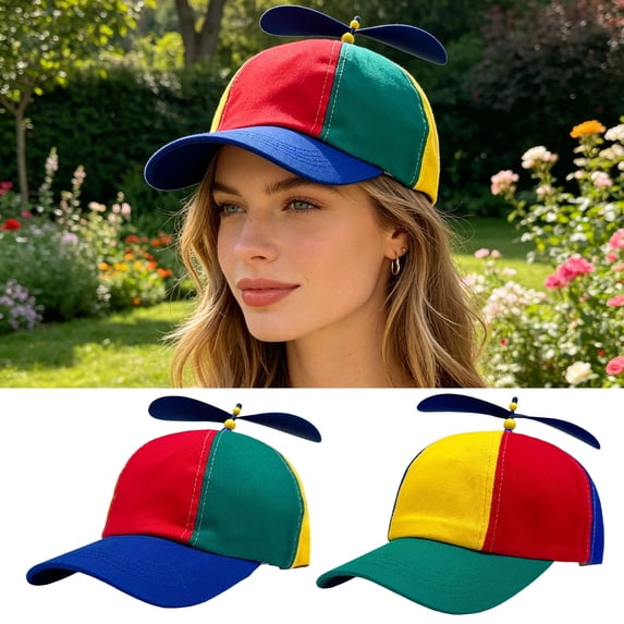 Sun Colouring Image Sinknap Color‑Block Cotton Bamboo‑Dragonfly Baseball Hat, Wind‑Spinning ...