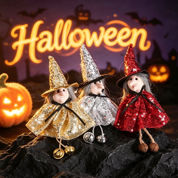 Sinknap Fabric Halloween Witch Doll Ornament, Reusable Eye‑Catching Spooky Cloth Witch Figurine, Lightweight Hanging Festive Decoration for Home Porch Living‑Room Halloween Party 2