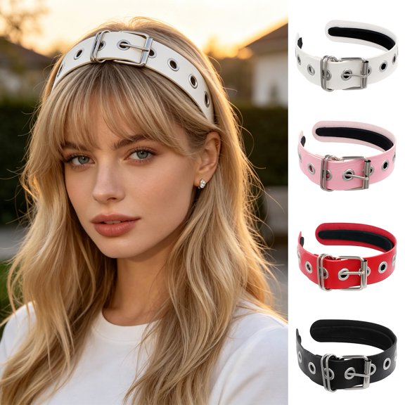 Sinknap Gothic Imitation Leather Rivet Headband, Lightweight Seamless Fashion Hair Band for Party Photoshoot Daily Outfit Gift for Women White