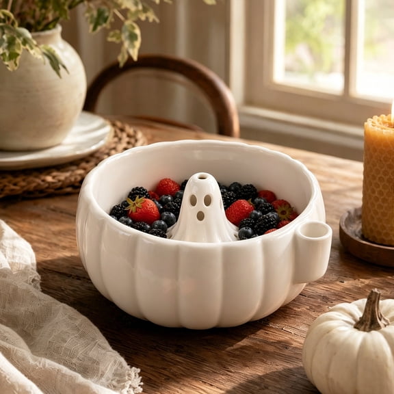 Sinknap Halloween Spiral Swirl PLA Berry Bowl, Ghost & Pumpkin‑Face Fruit Rinser Strainer With Drain Holes, 360° Vortex Washing Basket, Festive Candy Snack Serving Bowl Orange