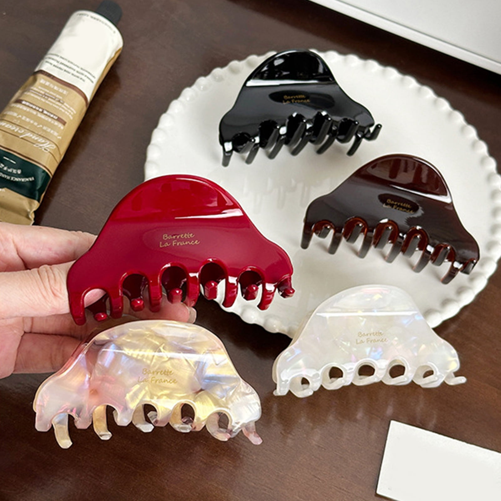 Sinknap Transparent Acetate Shark‑Style Hair Claw With Gold Label ...