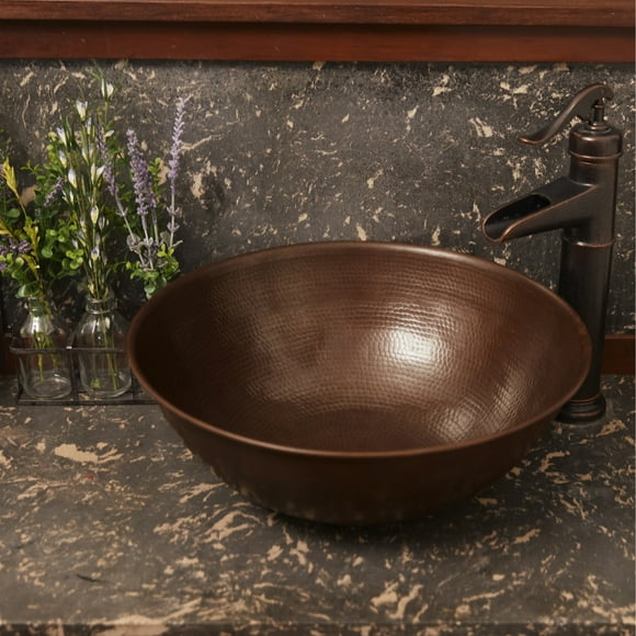Sinkology BRV-1405BC Hubble Handmade Pure Solid Vessel Sink, 14", Aged Copper