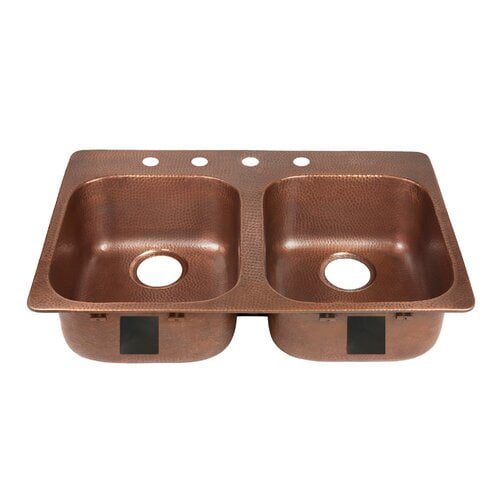 Handcrafted Copper Double Bowl Farmhouse Kitchen Sink