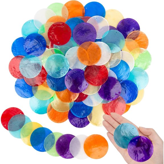 Sinkoo 100Pcs Rainbow Capiz Shells, 2 Inch Round Natural Sea Shells with 2 Holes for Wind Chimes, DIY Crafts & Handmade, Curtains, Home Decor, Wedding and Beach Themed Projects