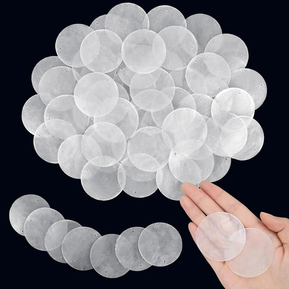 Sinkoo 100Pcs White Capiz Shells, 2 Inch Round Natural Sea Shells with 2 Holes for Wind Chimes, DIY Crafts & Handmade, Curtains, Home Decor, Wedding and Beach Themed Projects