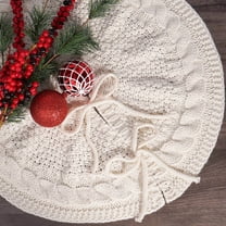 Sinkoo 18 Inch Christmas Tree Skirt, Knitted Tree Skirt for Small Medium Xmas Tree, Cream White Tree Skirt, Vintage Tree Skirts, Rustic Farmhouse Christmas Decorations