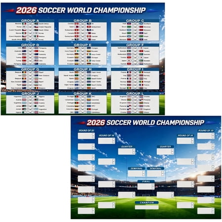 Sinkoo 2 Pack World Soccer Tournament Bracket & Group Stage Tracker Schedule Poster, 15.7x11.8 Inches No Crease Soccer Calendar, Great Soccer Fan Gift for Home Bar Game Day Party Decorations price history and forecast - SINKOO
