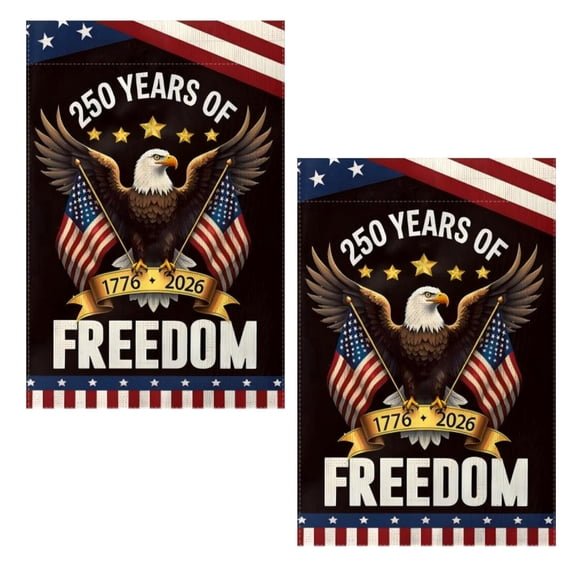 Sinkoo 2pcs America 250 Garden Flag,USA 250th years Anniversary Patriotic Banner Double-Sided with Eagle Design, 1776-2026 Commemorative, 12 x 18 Inch