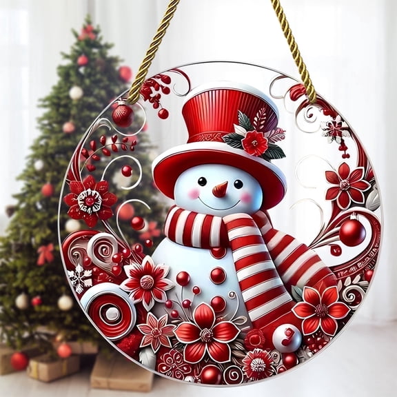 Sinkoo 2 Pack Snowman Suncatcher for Window Hanging, 8" Red Christmas Decor, Unique Sun Catcher Gifts for Family Friends Neighbor, Indoor/Outdoor Window Art Ornaments