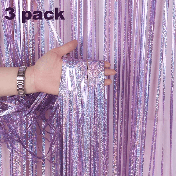Sinkoo 3 Pack 3.3x8.3ft Pink Tinsel Foil Backdrop Curtains, Pink Streamers Tinsel Curtain Party Backdrop Foil Wall Background, Pink Decor for Birthday Wedding Graduation Party Decor