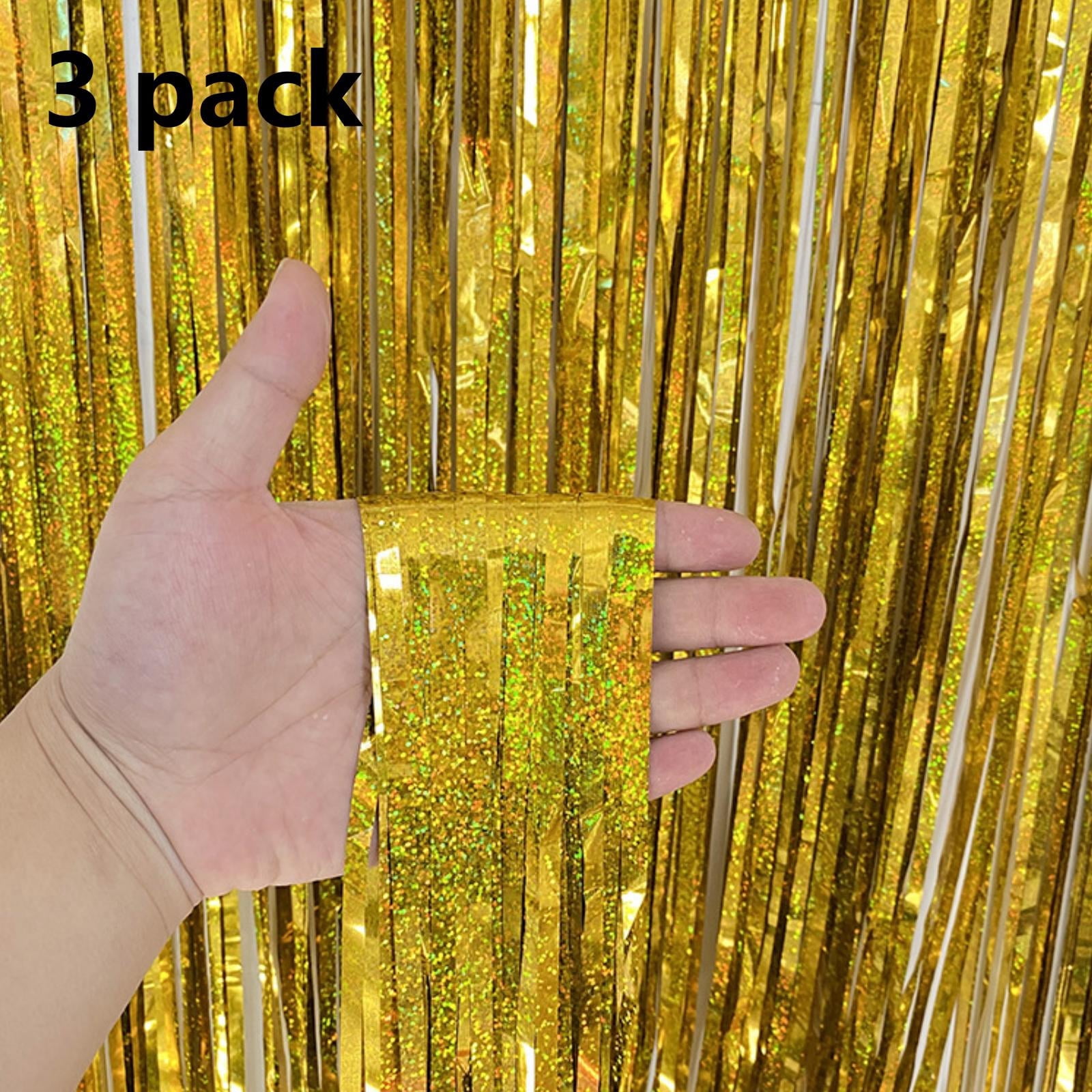 Sinkoo 3 Pack 3.3x8.3ft Gold Tinsel Foil Backdrop Curtains, Tinsel ...