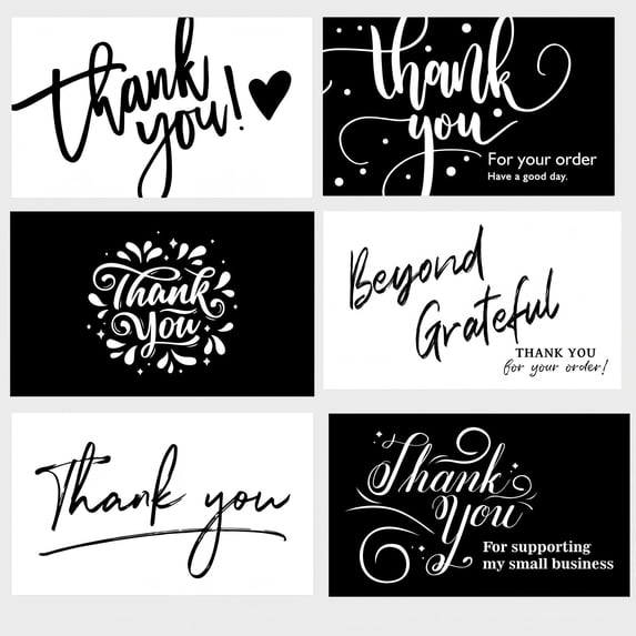 Sinkoo 300 Pcs Thank You Cards Small Business, 6 Styles Thank You for Your Order Cards Customer Appreciation Note Cards for Small Business Owners Stores Online Retailers 3.5 x 2 Inch(Black, White)