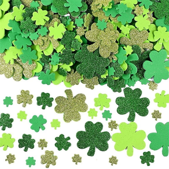 Sinkoo 300pcs St Patricks Day Stickers, Foam Self-Adhesive Shamrock Stickers, Glitter Matte St Patricks Day Sticker for Party Goers Saint Patricks Day Crafts for Irish Theme Party DIY