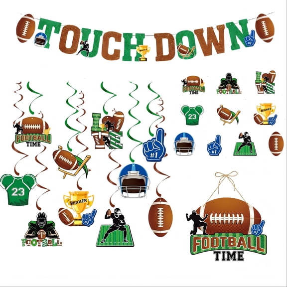 Sinkoo 32pcs Football Party Decoration Kit, Game Day Tailgate Party Supply with Banner, Swirl Streamers, Door Sign & Stickers, Super Bowl Party DIY Super Value Set