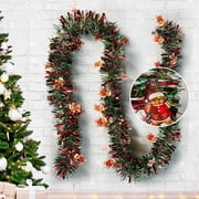 Sinkoo 33ft Christmas Tinsel Garland, Gingerbread Man Red Green Christmas Metallic Streamer Twist Garland, Indoor Outdoor Xmas Decor for Home Garden