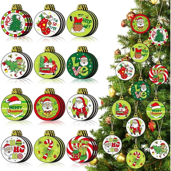 Sinkoo 36pcs Christmas Tree Ornament, Wooden  Christmas Tree Hanging Ornament for Tree, Holiday Xmas Party Home Indoor Outdoor Decorations