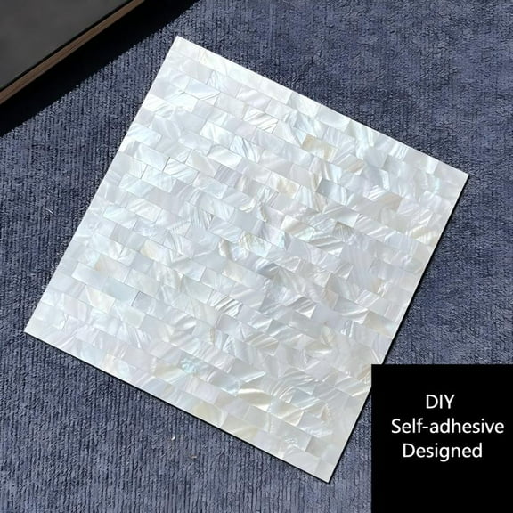 Sinkoo 4 Pcs Natural Mother of Pearl Wall Tiles, Peel and Stick Nature White 12"x12", Mosaic Shell Backsplash Sticker for Kitchen, Bedroom and Bathroom