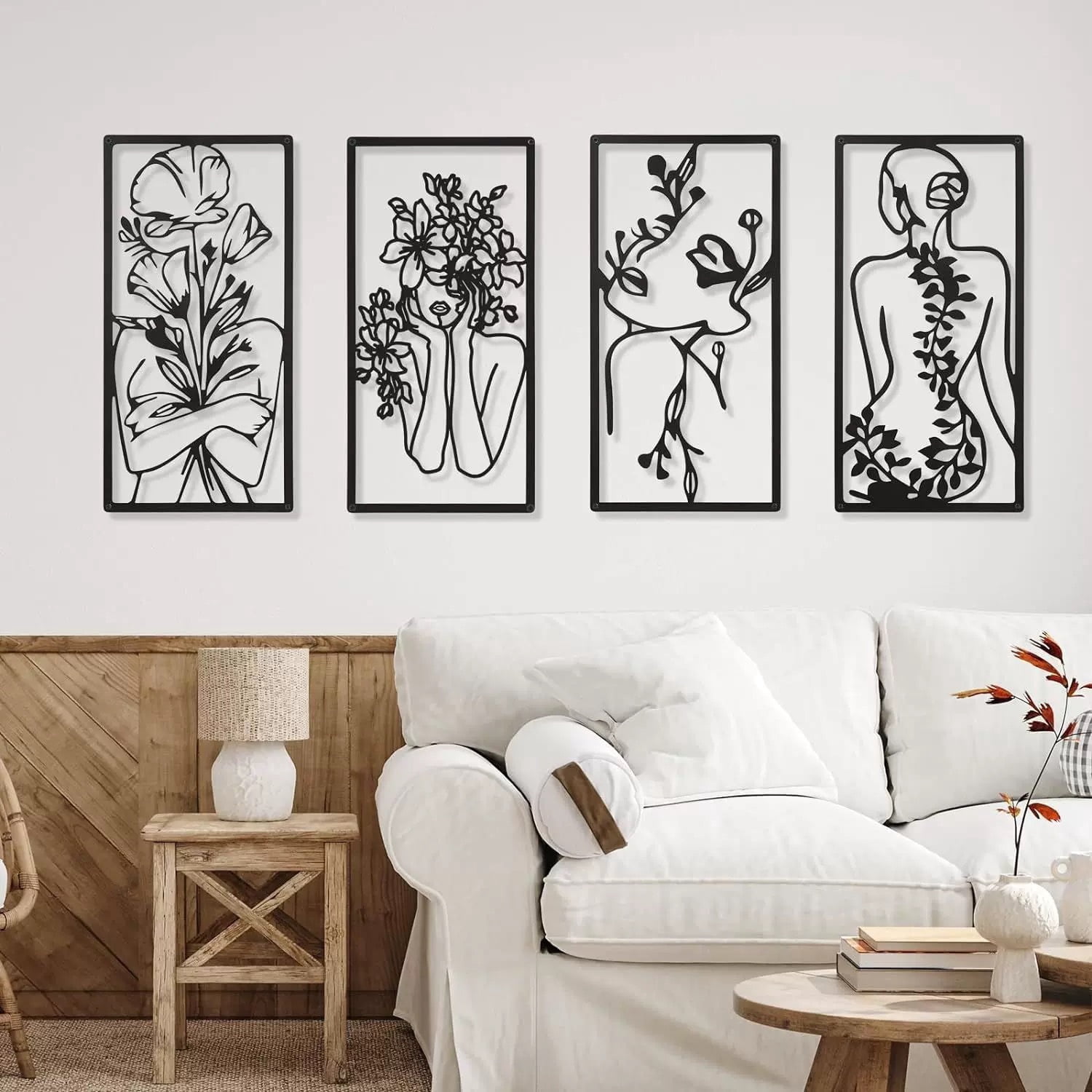 Sinkoo 4pcs Metal Wall Arts Minimalist Abstract Woman Wall Art Line ...