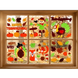 SINKOO Thanksgiving Window Clings Gel, Turkey Pumpkins Fox Fall Leaf, 6 Sheets