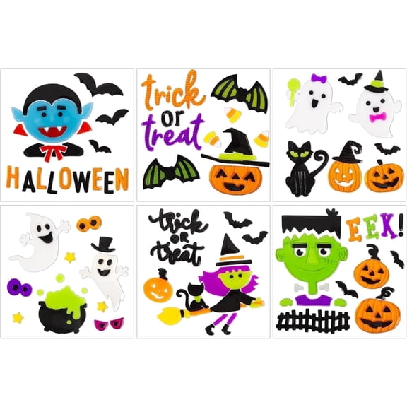Sinkoo 6 Sheets Halloween Window Clings Gel, Vampire, Zombie, Witch, Ghost, Black Cat, Bat, Wall Decals Home Party Supplies Window Glass Decorations