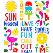 Sinkoo Summer Gel Window Clings, 6 Sheets Reusable Mermaid Flamingo Sun Beach Themed Hawaii Tropical Window Jelly Decals for Home Office Party