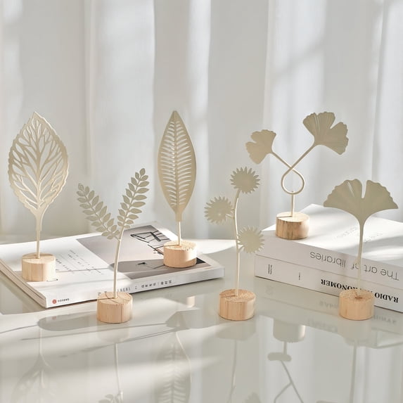 Sinkoo 6Pcs Metal Leaf Iron Ornament Creative Modern Desktop Decor, Ginkgo Olive leaf, for Living Room, Hotel, Office, Bedroom, Bookshelf, Unique Household Ironwork Craft (White)