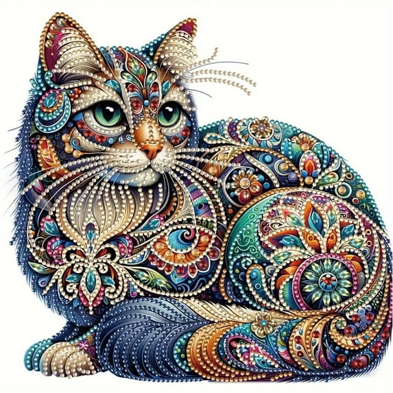 Sinkoo Special Shape Diamond Art Kits for Adult, Boho Decor Cat Diamond Painting Kits, Crystal Diamond Painting for Home Wall Decor Gift 12×12inch