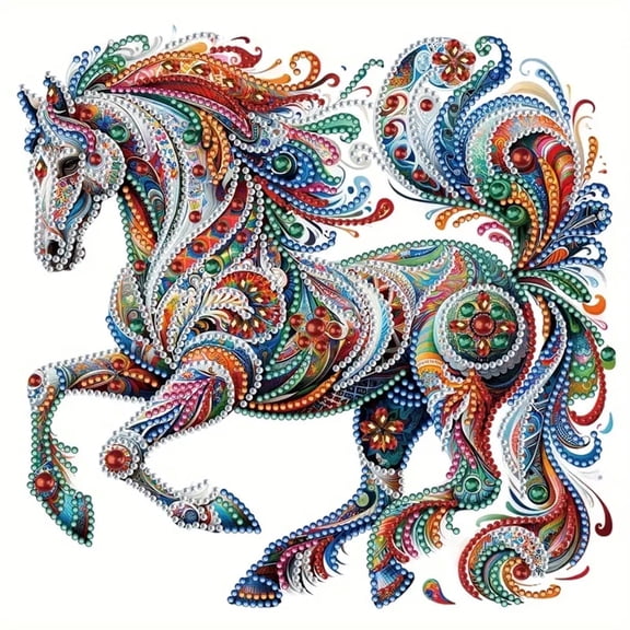 Sinkoo Boho Decor Galloping Horse 5D Diamond Painting Art Kits For Adult Teen, DIY Full Drill Diamond Painting Flower Bird Art and Crafts 12x12inch