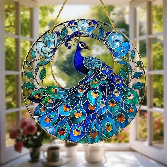 Sinkoo 8" Peacock Sun Catcher for Window Hanging, Boho Decor Windows Suncatcher Indoor/Outdoor for Home Garden Ornaments, Gift for Family Friends Bird Nature Lovers(Acrylic)