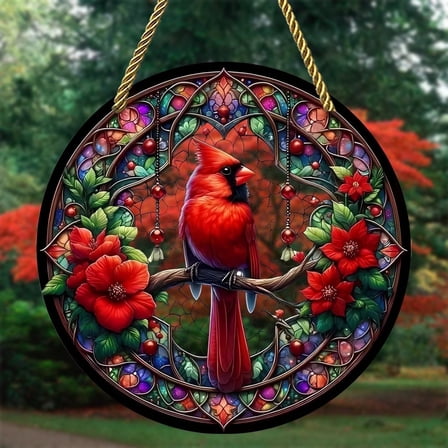 Sinkoo Sun Catcher for Window Hanging, 8" Cardinal Bird Acrylic Suncatcher for Windows, Cardinal Decor Brithday Holiday Gift for Family Friends Bird Lovers