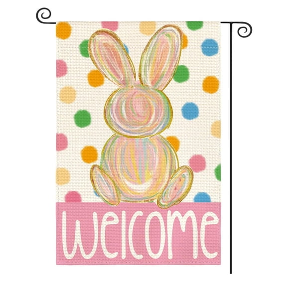 Sinkoo Bunny Easter Garden Flag Spring Decor 12x18 Inch Double Sided Outside, Polka Dots Welcome Flag Holiday Yard Outdoor Flag