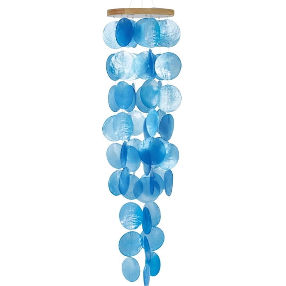 Sinkoo Capiz Shell Wind Chime for Outside, 28inch Handcrafted Sea Shell Wind Chime Sea Glass Wind Chime Ocean/Beach Themed Chime Gift for Women Mother's Day Decoration(Blue)