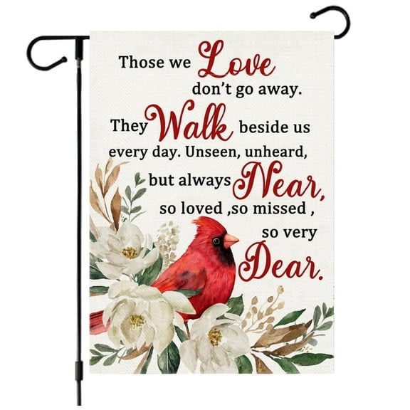 Sinkoo Cardinal Bird Garden Flags 12x18 inch Double Sided for Outdoor, Birds Lawn Decor Flag, so Loved so Missed so Very Dear, Red Bird Memorial Flag