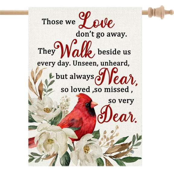 Sinkoo Cardinal Birds Spring House Flags 28x40 Inch Double Sided for Outside, Birds Decor Outdoor Yard Flag So Loved So Missed So Very Dear Large Red Bird Flag