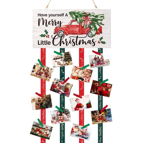 Sinkoo Christmas Card Holder Display, Merry Christmas Wooden Hanging Picture Frames Holder, Xmas Card Display for Wall Door Window Home Decor