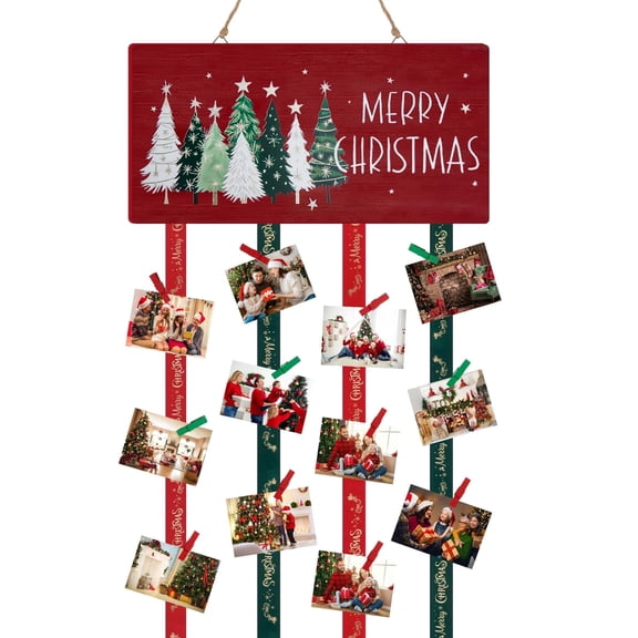 Sinkoo Christmas Card Holder, Merry Christmas Wooden Hanging Picture Holder, Xmas Card Display with 30 Photo Clips for Wall, Door, and Window Display, Holiday Home Decor