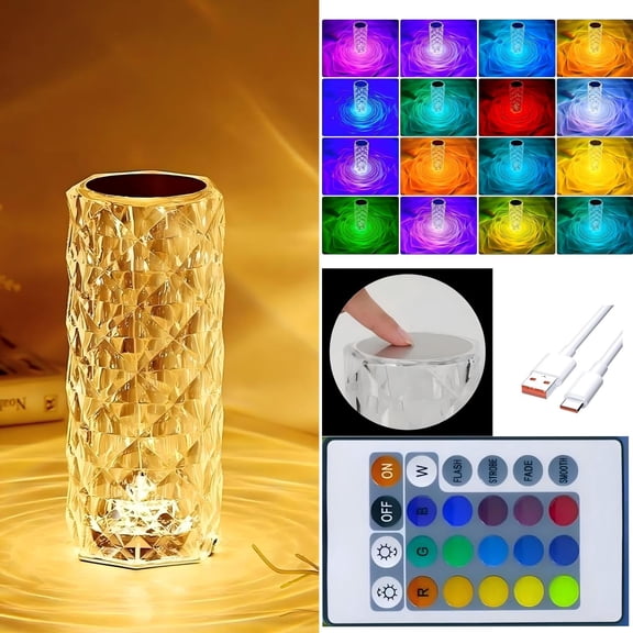 Sinkoo Crystal Lamp Touch, RGB 16 Colors Changing Night Light with Remote, Crystal Table Lamp, Rose Diamond Night Light, Ambient Lighting for Bedroom/Game Room/Dinning Room/Party