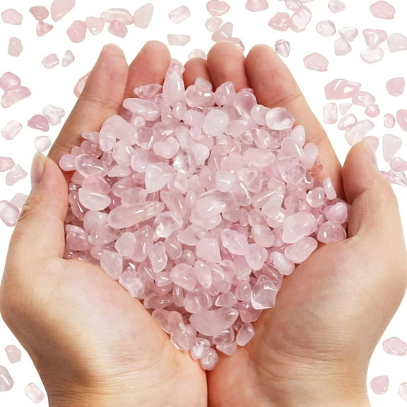 Sinkoo Polished Gem Dyeing Rose Quartz Crystal Chips Bulk 0.66 Lb/300g Crystal Tumbled Stone Decorative Pebbles for Home Decoration & Fish Turtle Tank, Vase Filler, Plants Decor, Diy Crafts
