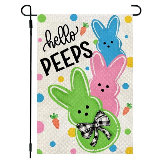Sinkoo Easter Garden Flag Bunny Peeps 12x18 Inch Double Sided Holiday Decoration for Outdoor Lawn Yard