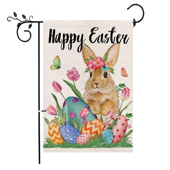 Sinkoo Easter Garden Flag, Easter Flags 12 x 18 Double Sided, Happy Bunny Eggs Yard for Outside Home Decor