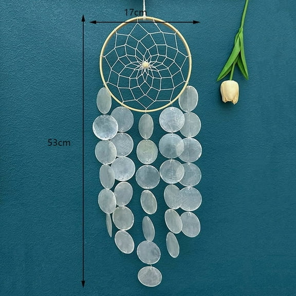 Sinkoo Handmade Capiz Wind Chimes for Outside, Seashell Hanging Beach Coast Ocean Home Decorative, Unique Natural Shell Windchimes With Dream Catcher Design, Great Memorial Sympathy Gift(White)