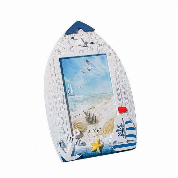 Sinkoo Handmade Wood Surfboard Picture Frames, 4" x 6" Seashell Photo Frame,Unique Nautical Beach Themed Home decor, Beach Photo Frame Tabletop or Wall Hanging Display Frame