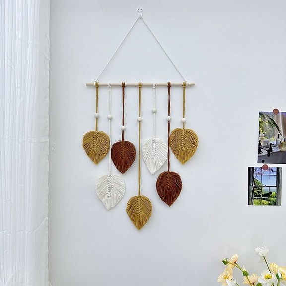 Sinkoo Macrame Wall Hanging, 31.5"x15.7" Brown Boho Wall Decor for Apartment Living Room BedroomTapestry, Kawaii Bohemian Woven Leaves Hangings