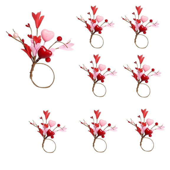 Sinkoo Napkin Rings Set of 8, Romantic Heart-Shaped and Floral Embellished Napkin Rings, Elegant Table Decor, Perfect for Valentine'S Day Weddings Anniversary Mother's Day