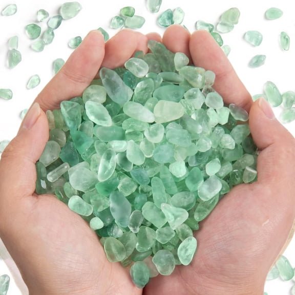 Sinkoo Natural Green Flourite Crystals Bulk 0.66 Lb/300g Small Tumbled Chips Crystal Stone Decorative Pebbles for Home Decoration & Fish Turtle Tank, Vase Filler, Plants Decor