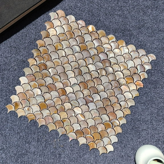 Sinkoo Natural Mother of Pearl Wall Tiles, Brown 12"x12", Mosaic Shell Backsplash Sticker for Kitchen, Bedroom and Bathroom(Scales Shape)
